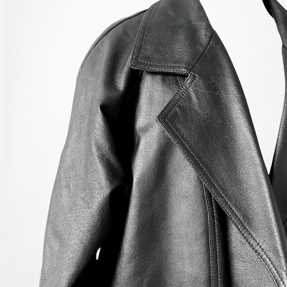 Vintage Y2K Black Leather Full Length Button Down Front Coat Jacket Size L - Picture 8 of 8